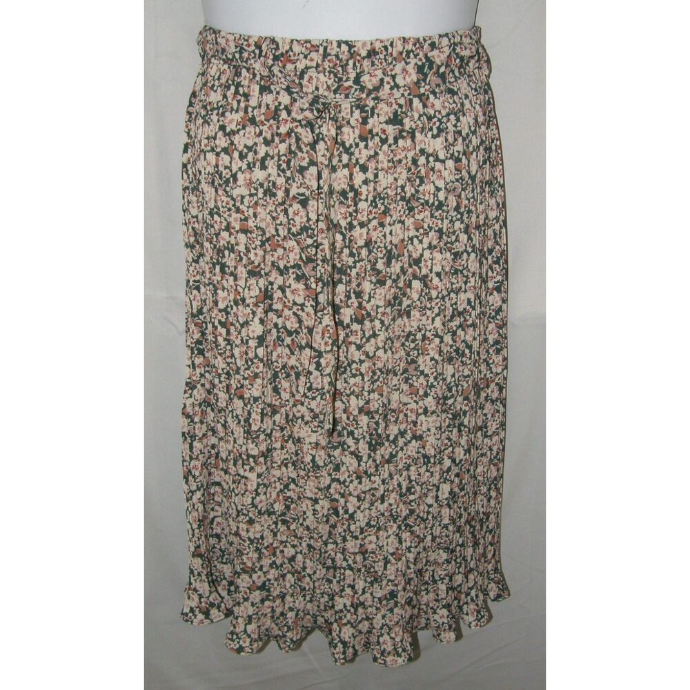 ALICE BLUE Floral Sz XL Church Office Elastic Waist Belted Pleated Skirt NEW NWT